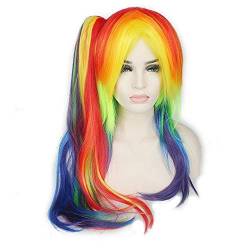 YJIALI anime cosplay perücke 65 cm My Little Pony Bunten Regenbogen Perücke Cosplay Anime Gerade Frauen Kunsthaar Perücken Mit Klaue Pferdeschwanz Hitzebeständige perücke mit pferdeschwanz von YJIALI