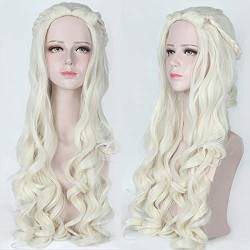 YJIALI anime cosplay perücke 80 cm Alice im Wunderland Beige Weiß Cosplay Perücke Anime Synthetische Welliges Haar Zöpfe Weiße Königin Halloween Kostüm Frauen Perücken von YJIALI