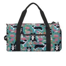 Fitnesstasche, Border Collie Blumendruck, Sporttasche, Reise-Fitness-Tasche, Essentials-Sporttasche, Turnbeutel mit Schuhfach, Stil, Einheitsgröße, modern, Stil:, Einheitsgröße, Modern von YJWANDO