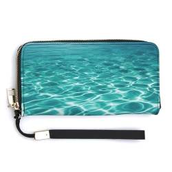 YJWANDO Geldbörse aus PU-Leder, Blau, Aqua-Pool-Wasserdruck, moderne Damengeldbörse, lange Geldbörse für Frauen, Handheld-Clutch, Stil, 20 x 10,5 cm, modern, Stil:, 20.0*10.5cm, Modern von YJWANDO