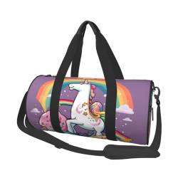 Leichte Reisetasche, Sporttasche, für Damen und Herren, faltbar, Handgepäck, Wochenendtasche, Übernachtungstasche, Einhörner, Donut, Regenbogen, Leinen, Sporttasche für Yoga, Geschäftsreise, Schwarz , von YKEBDFW