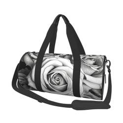 Leichte Reisetasche, Sporttasche für Damen und Herren, faltbar, Handgepäck, Wochenendtasche, Übernachtungstasche, Schwarz/Weiß, Rose, Leinen, Sporttasche für Yoga, Geschäftsreise, Schwarz , von YKEBDFW