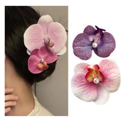 YKKJ 2 Stück Blumen Haarschmuck, Blumenschmuck Haare, Blumen Haarklammer, Haarclips Phalaenopsis, Hawaii Haarschmuck für Strand, Party, Hochzeit(Lila, Rosa) von YKKJ