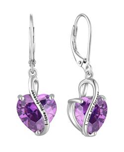 YL Damen Herz Ohrringe 925 Sterling Silber "I love you" Tropfenohrringe Februar Geburtsstein Amethyst Schmuck Geschenke für Mutter Freundin Damen von YL