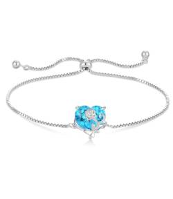 YL Rose Herz Armband 925 Sterling Silber Weißgold Plattiert Armband März Geburtsstein Aquamarine Schmuckgeschenke für Damen Mutter Freundin Frau von YL