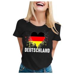 Deutschland Trikot EM 2024 T Shirts Damen Sommer Deutschland Flagge T-Shirt Fußball Shirts Nationalmannschaft Fanartikel Blusenshirt Rundhals Kurzarm Tshirts Schickes Oberteil Freizeit Tops Sportshirt von YLLQXI