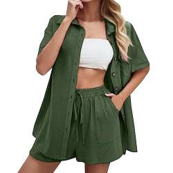 Zweiteiler Damen Sommer Musselin Set Damen Bluse Hemd und Shorts Clothes Aesthetic Zweiteiler Damen Elegant Loungewear Damen Set Damen Outfit Damen Strand Outfit Set Y2k Aesthetic Clothes Streetwear von YLLQXI