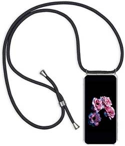 YMCASE Handykette Handyhülle für Samsung Galaxy A02 mit Band - Handy-Kette Handy Hülle mit Kordel zum Umhängen Handyanhänger Halsband Lanyard Case - Transparent Schutzhülle in Schwarz von YMCASE