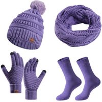 YNOFIT Mütze & Schal 4 Stück Winter Warm Mütze Schal Handschuhe Socken Set (Wärme und Schutz vor Kälte, Strickanzug für Männer und Frauen) Knit Beanie Hat Touchscreen Handschuhe Halswärmer Schal von YNOFIT