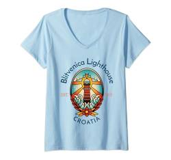 Damen Blitvenica Leuchtturm Kroatien T-Shirt mit V-Ausschnitt von YO MINUS