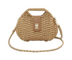 YOKIKIYO - Damen Sommer Strand Handtasche und Geldbörse Stroh Crossbody Korbform Top Griff Satchel Bag Rattan Weave Umhängetasche, Beige von YOKIKIYO