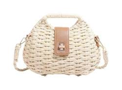 YOKIKIYO - Damen Sommer Strand Handtasche und Geldbörse Stroh Crossbody Korbform Top Griff Satchel Bag Rattan Weave Umhängetasche, Weiss/opulenter Garten von YOKIKIYO