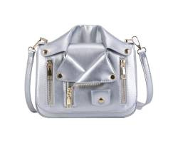 YOKIKIYO Umhängetasche für Damen, PU-Leder, Jackenform, Kuriertasche, modische Umhängetasche, Outdoor, lässig, Einkaufstasche, silber von YOKIKIYO