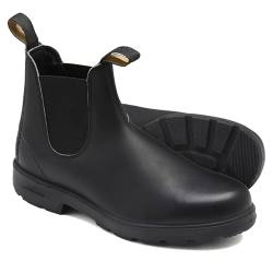 YOMACY Handgefertigte Vintage-Stiefel, kurze Regenstiefel, wasserdicht, rutschfest, Unisex, Lederstiefel, Vintage-Leder, runde Zehenpartie, flache kurze Stiefel, niedrige Arbeitsstiefel, Schwarz , 45 von YOMACY