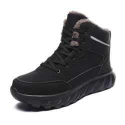 YOMACY Warme und wasserdichte Schneestiefel für Herren, Outdoor, Wandern, rutschfeste Stiefeletten, wasserdicht, zum Reinschlüpfen, warmes Fell gefüttert, Sneaker, modische Trekking-Sneaker, Schwarz , von YOMACY