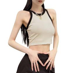 YOMORIO Crop Tops Damen, Tank Top Damen Sexy Ärmellos Racerback Rundhals Trägertop Basic Slim Fit Shirts Hals Tanktop Sport Elegant Oberteile Kurz Fitted Gerippt Corset Top Basic Shirt Camisole von YOMORIO