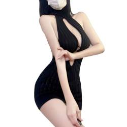 YOMORIO Damen Sexy Virgin Killer Sweater Rückenfrei Pullover Kleid Hollow Out Cosplay Knit Tank Top Weste Einheitsgröße, Schwarz, Einheitsgröße von YOMORIO