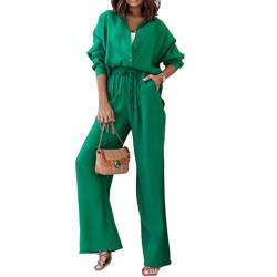 YOMORIO Zweiteiler Damen Elegant Sommer Damen Elegant Freizeitanzug Casual Oberteile und Weite Beine Hose Lange Hosenanzug 2-teiler Set Sommer Outfits Kleidung Loungewear Streetwear von YOMORIO