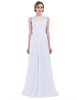 YOOJIA Brautjungfernkleid Damen Abendkleid Partykleid Elegant Hochzeit Spitze Kleid Festlich Cocktailkleid Chiffonkleid Lang Ballkleid Bodenlang Weiss 38 von YOOJIA