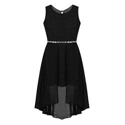 YOOJIA Kinder Mädchen Kleid ärmellos Sommer Chiffonkleid Glitzer Prinzessin Kleider Festzug Partykleid Festlich Elegant Hochzeit Brautjungfernkleid Schwarz 152 von YOOJIA