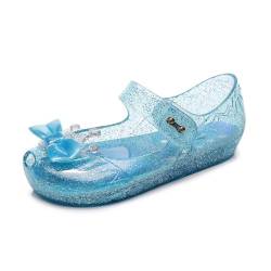 YOSICIL Mädchen Prinzessin Kristall Schuhe Kinder Elsa Sandalen mit Schleifen Ballerinas für Verkleidung Alltag Geschenk Cosplay Urlaub Party, Blau, 30 von YOSICIL