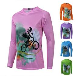 Langärmeliges MTB-Jersey für Damen, Dirtbike-Hemd für Mountainbike, Motocross, BMX, Motorrad, Angeln, Off-Rennen, 11rosa, Klein von YOUALSO