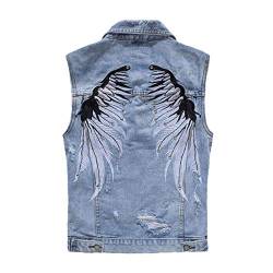 Herren Jeansweste Jeansjacke Ohne Ärmel Jeansweste Slim Fit Vest Denim Weste Cowboy Weste Zerrissene Jeans Denim Jacke Outdoor Sport Weste,Blau,M von YOUCAI