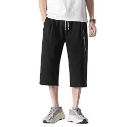 YOUCAI Herren Kurze Hose 3/4 Jogginghose Trainingshose Baumwolle Sport Shorts Capri Hose Outdoor Lässige Shorts Sommer Freizeit Jogger Streetwear Mit Taschen,Schwarz,XL von YOUCAI