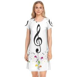 YOUJUNER Damen Nachthemden Musik Note Musical Nachtwäsche Kurzarm Schlafshirt Sommer Sleepshirt Nachtkleid Schlafhemd von YOUJUNER