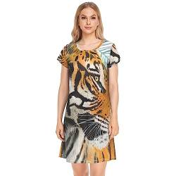 YOUJUNER Damen Nachthemden Tiger Nachtwäsche Kurzarm Schlafshirt Sommer Sleepshirt Nachtkleid Schlafhemd von YOUJUNER