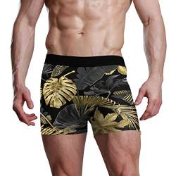 YOUJUNER Goldene Schwarze Tropische Palmblätter Herren Boxershorts Unterwäsche Unterhosen Retroshorts Underpants Boxer Briefs Trunks für Men Männer von YOUJUNER