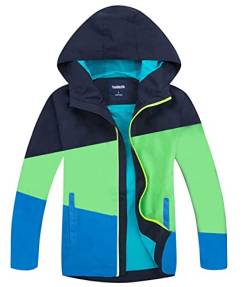 YOUNGSOUL Kinder Gefütterte Regenjacke Mädchen Outdoorjacke Übergangsjacke wasserdichte Winddichte Jacke mit Farbblock Dunkelblau DE: 122 (Herstellergröße 120) von YOUNGSOUL