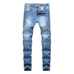 YOUTHUP Herren Jeans Destroyed Freizeit Jeanshosen Regular Fit Strech Denim Herrenhose, Blau 690, 32 von YOUTHUP