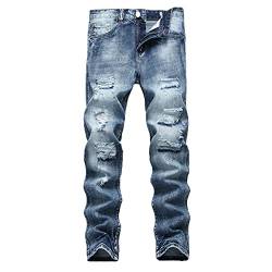 YOUTHUP Herren Jeans Destroyed Freizeit Jeanshosen Regular Fit Strech Denim Herrenhose, Blau 955, 30 von YOUTHUP