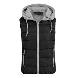 YOUTHUP West Damen Steppweste mit Kapuze Leicht Winterweste Freizeit Outdoor Ärmellos Jacke Gilet Bodywarmer, Schwarz, M von YOUTHUP