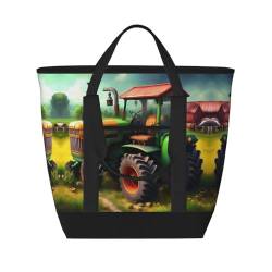 YQxwJL Isolierte Kühltasche mit Fantasy-Farm-Traktor-Druck, großes Fassungsvermögen, Einkaufstasche, Reisetasche, Strand, wiederverwendbare Einkaufstasche für Erwachsene, Schwarz, Einheitsgröße von YQxwJL