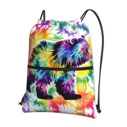 YQxwJL Sportbeutel mit Kordelzug für Damen, Tanzbär, Tie Dye bedruckt, wasserdicht, Strandtasche, Sporttasche, Reiserucksack, Schwarz, One Size, Schwarz, Einheitsgröße, Schwarz , one size von YQxwJL