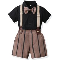 YRIIOMO Kinderanzug Sommer Kleiner Junge Gestreifte Kurzarm Cardigan Trägerhose Zweisatz von YRIIOMO