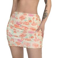 YRIIOMO Minirock Sommerrock Damen - Bedruckter Netzrock für einen luftig-leichten Look gelbe Blume von YRIIOMO