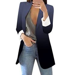 YUE Damen Offene Business Casual Blazerjacke Langarm Arbeit Büro Jacken Schlanke Passform Lang Jacke Taillierte Cardigan-Bürojacke Dünne Sommer Jacke (Dark Blue, M) von YUE