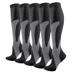 YUEDGE Kompressionsstrümpfe Herren und Damen Schwarz Kompressionssocken Stützstrümpfe (15-20 mmHg) Compression Socks Laufstrümpfe Kompression für Sport, Laufen, Reisen, Radsport, Flug, 5 Paar von YUEDGE