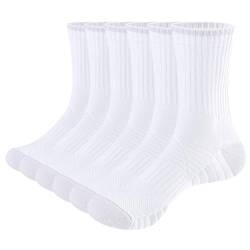 YUEDGE Weiße gepolsterte Herren-Socken Baumwolle Crew-Socken, feuchtigkeitsableitend, atmungsaktiv, athletisch, lässig, Training, Arbeitssocken für Herren, Größe 42-45, 6 Paar von YUEDGE