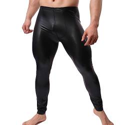 YUFEIDA Herren Leder Hosen Wetlook Tight Pants Männer Schwarz Leggings Lange Hose von YUFEIDA