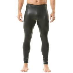 YUFEIDA Herren Leder Hosen Wetlook Tight Pants Männer Schwarz Leggings Lange Hose von YUFEIDA