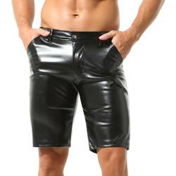 YUFEIDA Herren Sportleggings Shorts PU Leder Wetlook Enge Shorts Männer Shorts Halbe Legging Hose Sportleggings für Herren von YUFEIDA