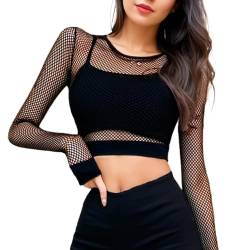 YUFFQOPC Mesh Top Damen L Größe Sexy Oberteil Transparent Schwarz Damen Mesh Langarmshirt Damen Schwarz Langarmshirt Damen Sexy Flitterwochen Geschenke zum Valentinstag Clubwear von YUFFQOPC