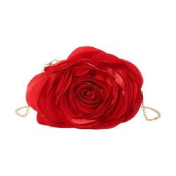 YUGSHNKFC Elegante Damen-Clutch mit Rosenblüten und abnehmbarer Kette, für Hochzeiten, Partys, Events, Handtasche, Geldbörse, rot von YUGSHNKFC