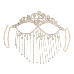 YUHANGCIYE Gesichtsschleier, indische Strasssteine, Quasten, Gesichtsschleier, Damen, Abschlussball, Party, Maske, Fransen, Stirnband, Brautschleier, sexy Gesichtszubehör, Schmuck, As shown, von YUHANGCIYE