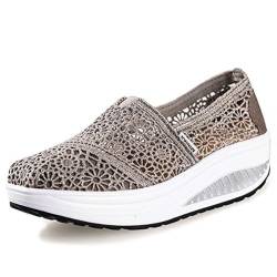 YUHEJL Damen Schuhe Rocker Sohlen Mesh Atmungsaktiv Plateau Leicht Bequem Turnschuhe Sneaker Fitness Mode, Grau01, 36 2/3 EU von YUHEJL