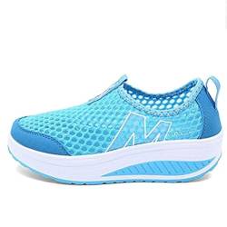 YUHEJL Damen Schuhe Rocker Sohlen Mesh Atmungsaktiv Plateau Leicht Bequem Turnschuhe Sneaker Fitness Mode, blau, 35 1/3 EU von YUHEJL